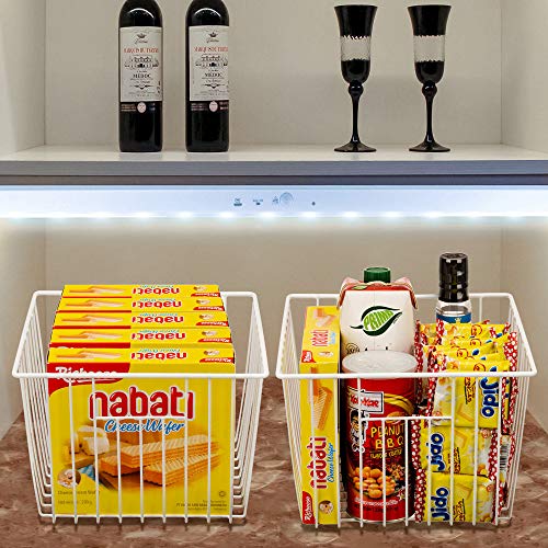 SANNO Freezer Wire Storage Organizer Basket, Open Refrigerator or Fridge Food Storage Bin with Handles for Organizing Freezer Cabinets, Pantry, Closets, Bedrooms - Set of 2