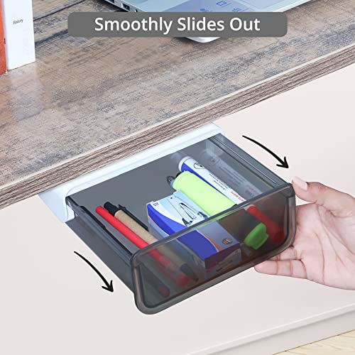 FNG8 Stick On Pull Out Drawer - Multipurpose Plastic Under Table Drawer with Self Adhesive Backing for Home Office Desk Accessories, School Supplies Organizer, Arts & Crafts Storage Tray