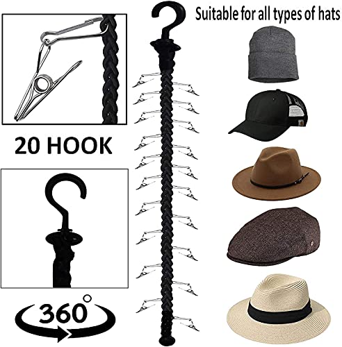 1pcs Closet Hanging Cap Keeper Closet Cap Racks Hats Holders Closet Hook Storage Organizer Hat Display Rack, With 20 Clips, for Your Toys, Hat,Cap, Scarves, Gloves, Towel - No Hat,No toy
