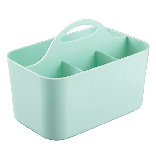 mDesign Art Supplies Organiser – Practical Plastic Arts and Crafts Storage Box with Carrying Handle – Desk Organiser with Compartments for Storing Many Items – Mint Green
