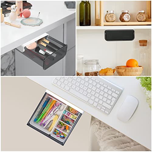 FNG8 Stick On Pull Out Drawer - Multipurpose Plastic Under Table Drawer with Self Adhesive Backing for Home Office Desk Accessories, School Supplies Organizer, Arts & Crafts Storage Tray
