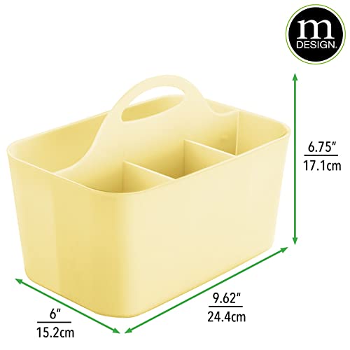 mDesign Art Supplies Organiser – Practical Plastic Arts and Crafts Storage Box with Carrying Handle – Desk Organiser with Compartments for Storing Many Items – Light Yellow