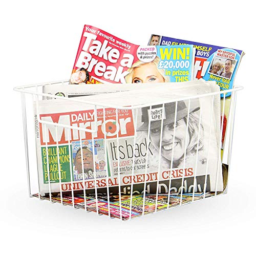 SANNO Freezer Wire Storage Organizer Basket, Open Refrigerator or Fridge Food Storage Bin with Handles for Organizing Freezer Cabinets, Pantry, Closets, Bedrooms - Set of 2