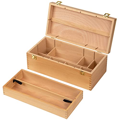 MEEDEN Large Art Supplies Storage Organizer Box, Solid Beechwood Artist Tool Box, Multi-Functional Art Craft Storage Organizer Case with Drawers for Paintbrushes,Pencils,Pastels, 16''W x8''D x6-1/5''H