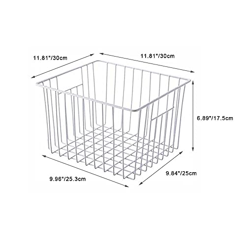 SANNO Freezer Wire Storage Organizer Basket, Open Refrigerator or Fridge Food Storage Bin with Handles for Organizing Freezer Cabinets, Pantry, Closets, Bedrooms - Set of 2
