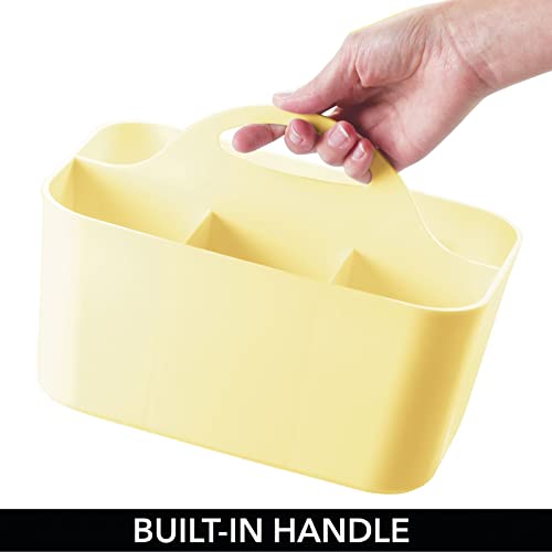 mDesign Art Supplies Organiser – Practical Plastic Arts and Crafts Storage Box with Carrying Handle – Desk Organiser with Compartments for Storing Many Items – Light Yellow
