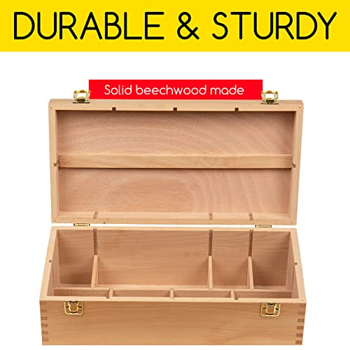 MEEDEN Large Art Supplies Storage Organizer Box, Solid Beechwood Artist Tool Box, Multi-Functional Art Craft Storage Organizer Case with Drawers for Paintbrushes,Pencils,Pastels, 16''W x8''D x6-1/5''H