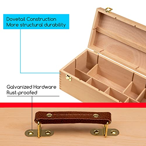 MEEDEN Large Art Supplies Storage Organizer Box, Solid Beechwood Artist Tool Box, Multi-Functional Art Craft Storage Organizer Case with Drawers for Paintbrushes,Pencils,Pastels, 16''W x8''D x6-1/5''H