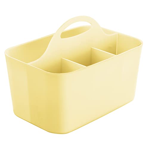 mDesign Art Supplies Organiser – Practical Plastic Arts and Crafts Storage Box with Carrying Handle – Desk Organiser with Compartments for Storing Many Items – Light Yellow