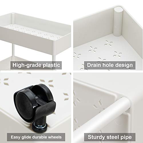 Storage Trolley Cart 4-Tier Storage Cart Rolling Cart Plastic Utility Cart Multi-purpose Trolley Organizer Cart with Casters Organizer on wheels for Office kitchen Bathroom Bedroom (White)