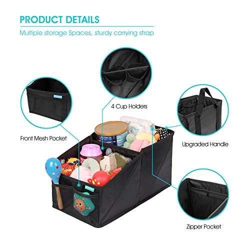 APRAMO Easy Fold Car Organiser Auto Back Seat Children Toy Snack Book Storage Box with Cup Holder for Kids Toddler Baby Boys Girls