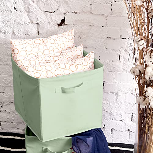 EZOWARE Set of 4 Collapsible Storage Cubes, Foldable Fabric Organizer Basket Bin Boxes Set With Handles for Baby Kids Toy Nursery Room Home Closet Drawers - 33 x 37 x 33cm / Pastel Green