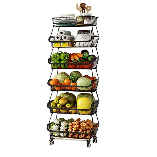 DBromanticArt 6-Tier Fruit Storage Basket Metal Fruit Bowl Detachable Multifunctional Holder Stand Storage Baskets Rolling Utility Cart for Kitchen Bedroom Bathroom