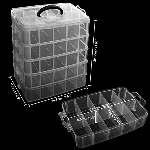 BELLE VOUS 5 Tier Tall Clear Transparent Plastic Stackable Storage Box - Adjustable Compartment Slots - Maximum 50 Compartments - Container for Storing Toys, Jewellery, Beads, Arts & Crafts, Tools