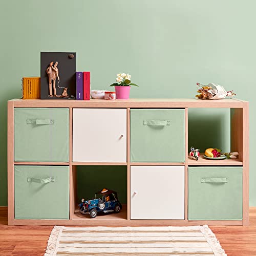 EZOWARE Set of 4 Collapsible Storage Cubes, Foldable Fabric Organizer Basket Bin Boxes Set With Handles for Baby Kids Toy Nursery Room Home Closet Drawers - 33 x 37 x 33cm / Pastel Green