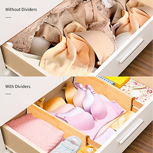 Utoplike 4pcs Bamboo Drawer Dividers, Adjustable Organisers, Spring Loaded Kitchen Utensil Organiser, Cultery Trays Organisers for Clothes, Bathroom, Baby Drawer, Tools
