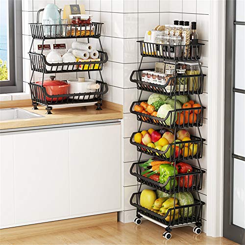 DBromanticArt 6-Tier Fruit Storage Basket Metal Fruit Bowl Detachable Multifunctional Holder Stand Storage Baskets Rolling Utility Cart for Kitchen Bedroom Bathroom