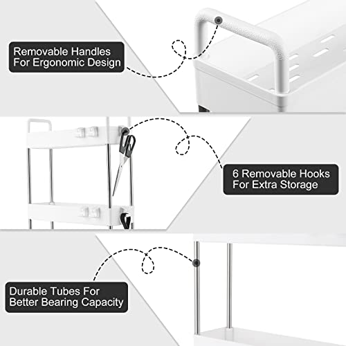 3-Tier Slim Storage Trolley Slide Out Rolling Utility Shelf Rack Storage Cart on Wheels Multi-purpose Shelving Unit Organizer for Kitchen/Bathroom/ Laundry Room/Office,Plastic & Stainless Steel(White)