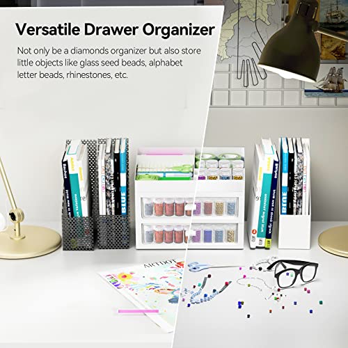 ARTDOT Storage Containers for Diamond Painting Accessories, 2 Drawers with 96 Slots Bead Storage Bottles and Diamond Art Tool Rack
