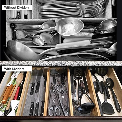 Utoplike 4pcs Bamboo Drawer Dividers, Adjustable Organisers, Spring Loaded Kitchen Utensil Organiser, Cultery Trays Organisers for Clothes, Bathroom, Baby Drawer, Tools