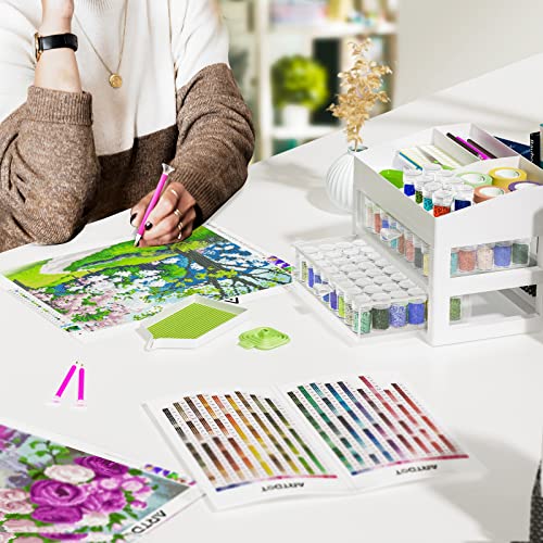 ARTDOT Storage Containers for Diamond Painting Accessories, 2 Drawers with 96 Slots Bead Storage Bottles and Diamond Art Tool Rack