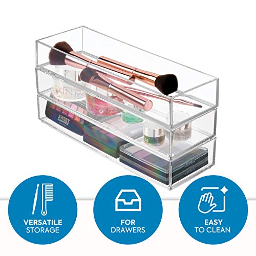 iDesign 40910 Makeup Organiser Tray, Small Plastic Drawer Organiser for Cosmetics, Makeup and Accessories, Practical Storage Box for Dressing Table, Drawers or Bathroom, Clear, M: 10 cm x 30.5 cm