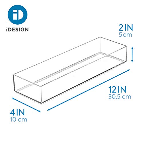 iDesign 40910 Makeup Organiser Tray, Small Plastic Drawer Organiser for Cosmetics, Makeup and Accessories, Practical Storage Box for Dressing Table, Drawers or Bathroom, Clear, M: 10 cm x 30.5 cm