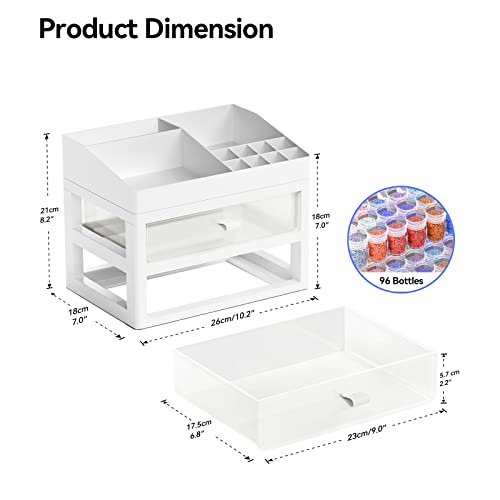 ARTDOT Storage Containers for Diamond Painting Accessories, 2 Drawers with 96 Slots Bead Storage Bottles and Diamond Art Tool Rack
