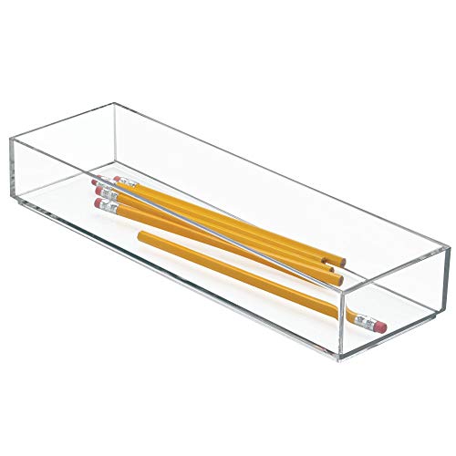 iDesign 40910 Makeup Organiser Tray, Small Plastic Drawer Organiser for Cosmetics, Makeup and Accessories, Practical Storage Box for Dressing Table, Drawers or Bathroom, Clear, M: 10 cm x 30.5 cm
