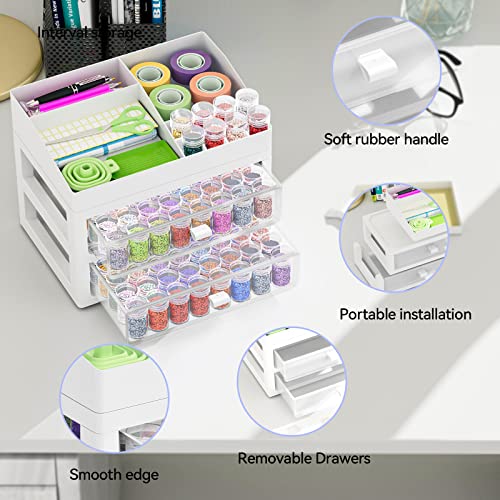 ARTDOT Storage Containers for Diamond Painting Accessories, 2 Drawers with 96 Slots Bead Storage Bottles and Diamond Art Tool Rack