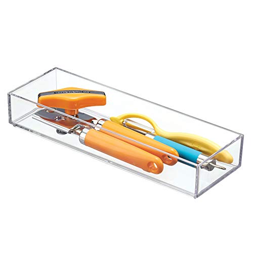 iDesign 40910 Makeup Organiser Tray, Small Plastic Drawer Organiser for Cosmetics, Makeup and Accessories, Practical Storage Box for Dressing Table, Drawers or Bathroom, Clear, M: 10 cm x 30.5 cm