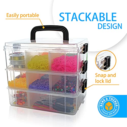 Bins & Things Stackable Storage Container with 18 Adjustable Compartments - Clear - Craft Storage/Craft Organizers and Storage - Bead Organizer Box/Art Supply Organizer