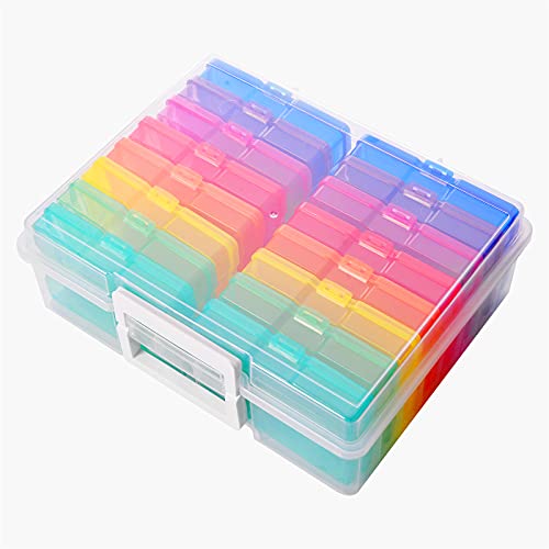 Plastic Photo Box Storage 16 Cases with Removable Dividers for Organizing Photographs, Stamps, Stationery, Jewellery, Seed, Toys, Arts and Craft.