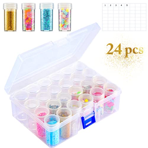 Embroidery Diamond Storage Box, JUSTDOLIFE Storage Boxes for Diamond Painting with 24 Small Beads Diamond Painting Storage Containers with Lid for Jewelry DIY Art Craft Rhinestones Sewing