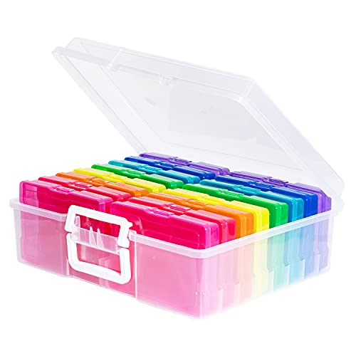 Novelinks Transparent 4" x 6" Photo Cases and Clear Craft Keeper with Handle - 16 Inner Cases Plastic Storage Container Box (Multi-Colored)