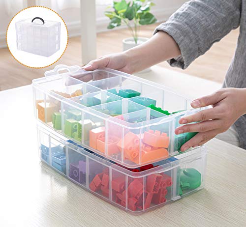 Anstore Craft Storage Box with Compartments, 3-Tier 30 Sections Transparent Stackable Plastic Box Organiser with Handle, Practical Sorting Box for Crafts, Jewelry, Toy, Sewing Accessories
