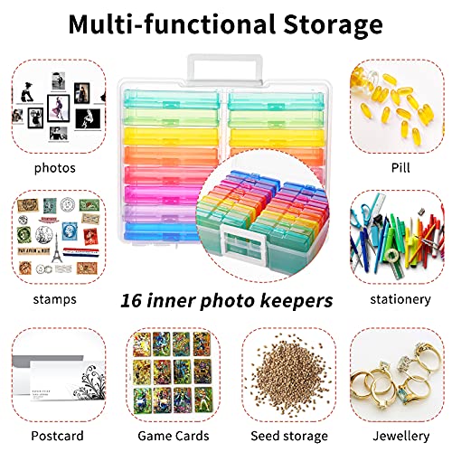 Plastic Photo Box Storage 16 Cases with Removable Dividers for Organizing Photographs, Stamps, Stationery, Jewellery, Seed, Toys, Arts and Craft.