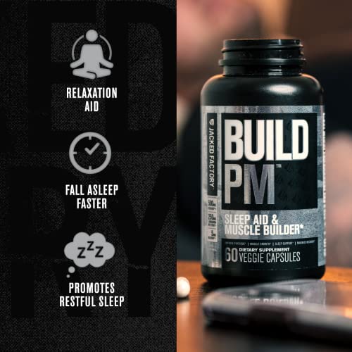 Build PM Night Time Muscle Builder & Sleep Aid - Post Workout Recovery & Sleep Support Supplement w/VitaCherry Tart Cherry, Ashwagandha, & Melatonin - 60 Natural Veggie Pills