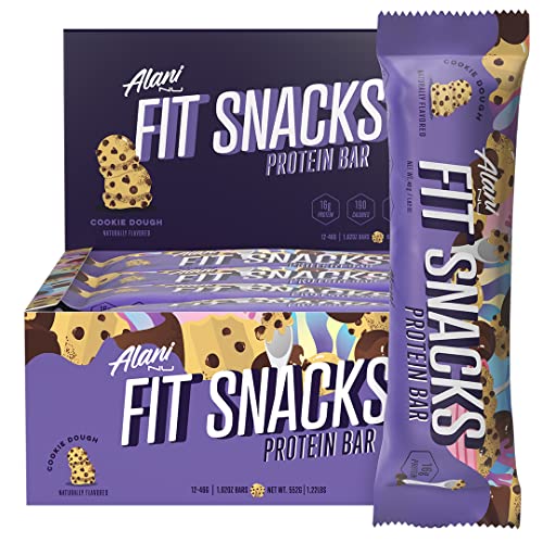 Alani Nu Fit Snack Protein Bar, Gluten-Free Bars, 16g Protein, Low-Sugar, Low-Carb, Gluten-Free, Cookie Dough, Addison Rae Collab, 12 Servings