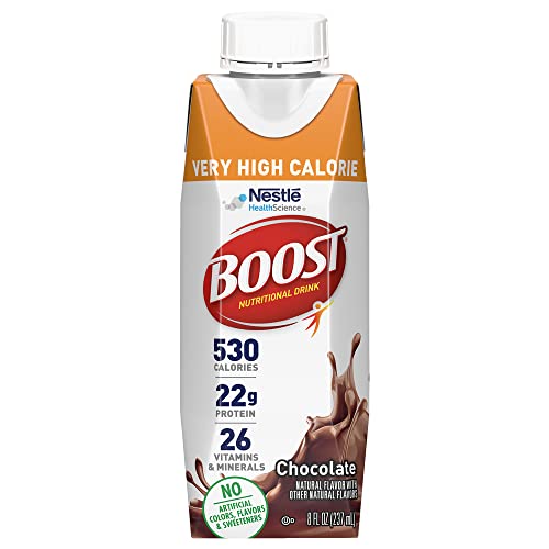 BOOST Very High Calorie Chocolate Nutritional Drink - 22g Protein, 530 Nutrient-Rich Calories, 8 FL OZ (Pack of 24)