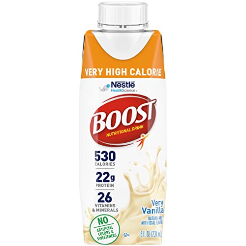 BOOST Very High Calorie Vanilla Nutritional Drink - 22g Protein, 530 Nutrient-Rich Calories, 8 FL OZ (Pack of 24)