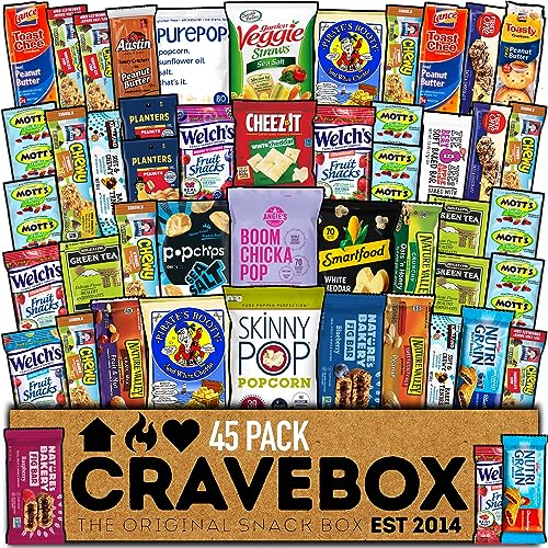 CRAVEBOX Healthy Snack Box Variety Pack Care Package (45 Count) Gift Basket Kids Teens Men Women Adults Health Food Nuts Fruit Nutrition Assortment Mix Sample College Students Office Back to School