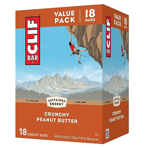 CLIF BAR - Crunchy Peanut Butter - Made with Organic Oats - Non-GMO - Plant Based - Energy Bars - 2.4 oz. (18 Pack)