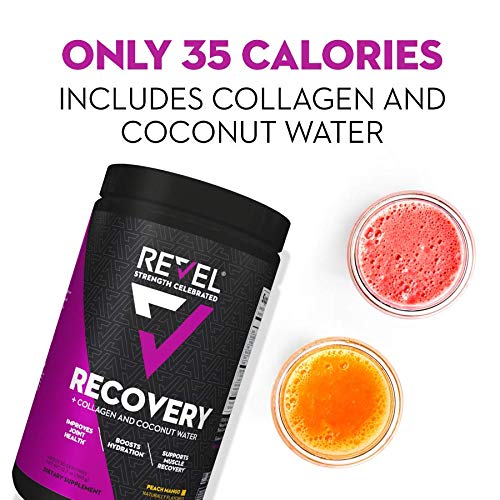 Revel Recovery for Women | BCAA Plus Collagen Powder | Essential Amino Acids and Coconut Water | Nutritional Supplement | Promote Energy Recovery Hydration | 30 Servings (Peach Mango)