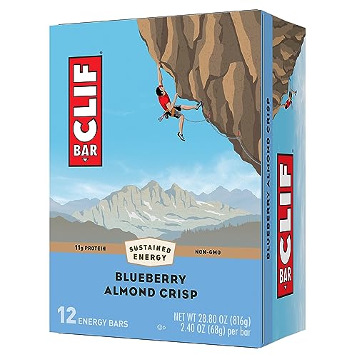 CLIF BAR - Blueberry Almond Crisp - Made with Organic Oats - Non-GMO - Plant Based - Energy Bars - 2.4 oz. (12 Pack)