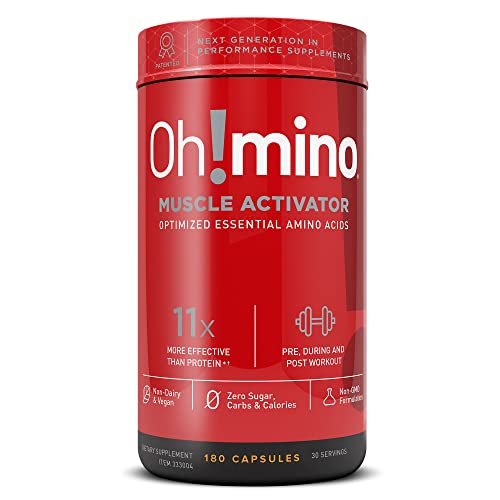 Oh!mino Oh! Nutrition Muscle Synthesis Activator, Electrolyte Capsules with Essential Amino Acids & 100mgs of Pharma-Grade Caffeine, Pre Workout, Post Workout for Men and Women, 180 Vegan Capsules