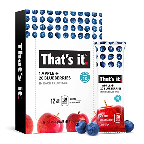 That's it. Apple + Blueberry 100% Natural Real Fruit Bar, Best High Fiber Vegan, Gluten Free Healthy Snack, Paleo for Children & Adults, Non GMO No Sugar Added, No Preservatives Energy Food (12 Pack)