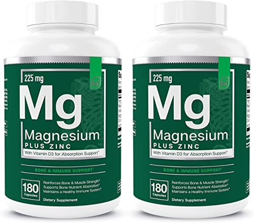 Essential Elements Magnesium & Zinc with Vitamin D3 for Sleep Immune & Bone Support - Magnesium Glycinate, Malate, Citrate 200mg - Triple Magnesium Supplement for Women and Men - 6 Month Supply