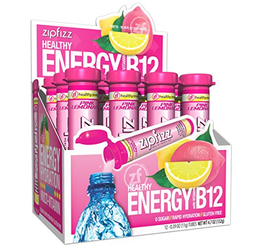 Zipfizz Energy Drink Mix, Electrolyte Hydration Powder with B12 and Multi Vitamin, Pink Lemonade (12 Pack)