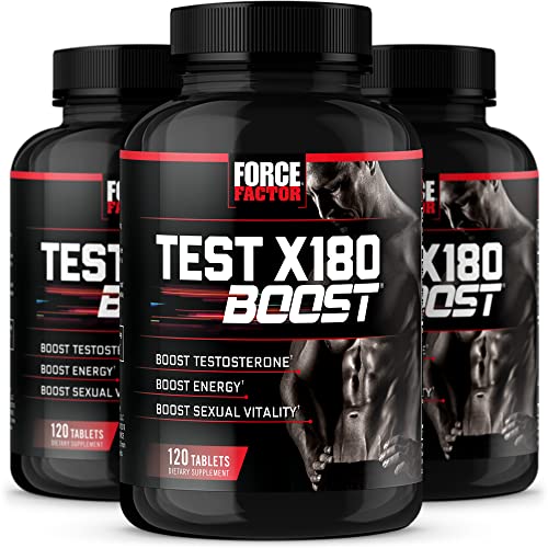 Force Factor Test X180 Boost, Testosterone Booster and Energy Supplement for Men, Boost Energy, Increase Stamina, and Enhance Vitality, with D-Aspartic Acid and Fenugreek, 120 Count (Pack of 3)